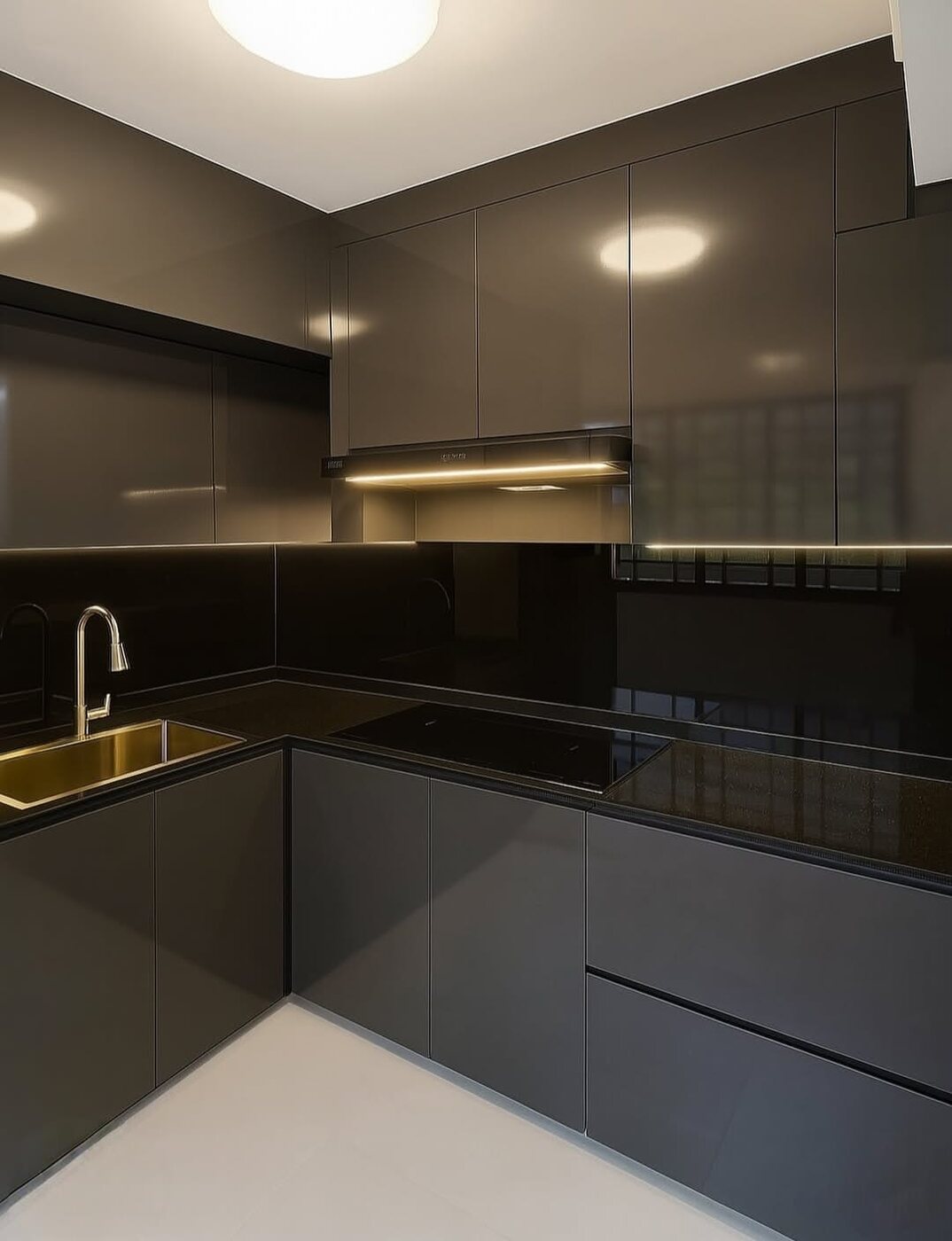 Graphite and gold HDB kitchen in Jurong East