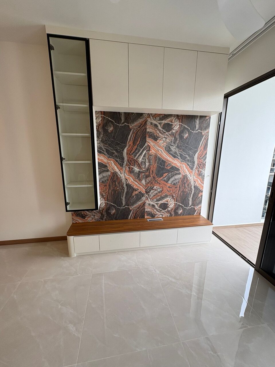 Iron-red marble feature wall at Dairy Farm
